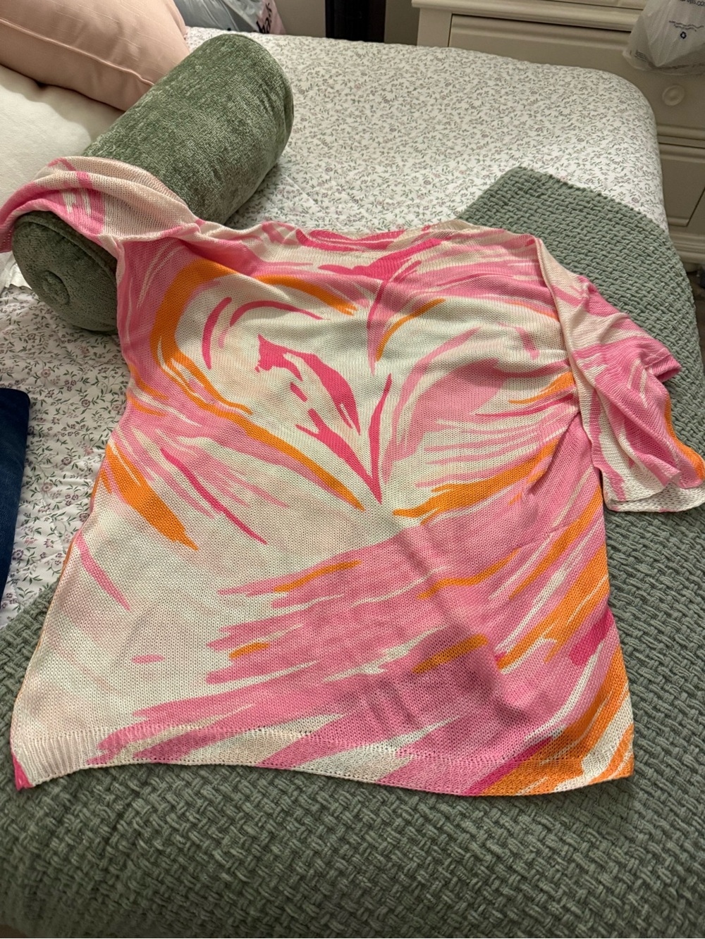 Patchington Pink, Orange & Cream Abstract Knit Tunic Top